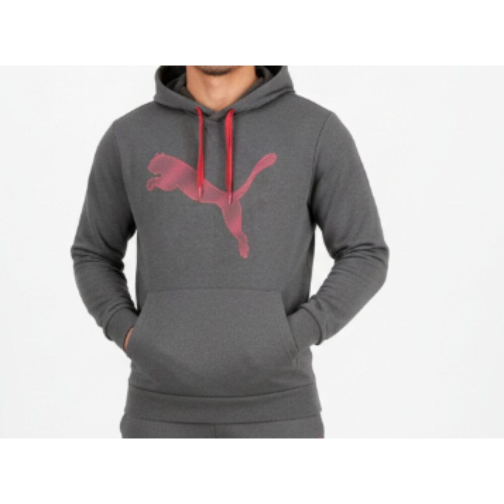 Puma Gray Graphic Logo Hoodie Sweatshirt Athletic Athlesiure LG